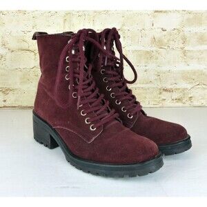 Steve Madden Boots Womens 8.5 M Burgundy Suede Gloat Lace Up Combat Heel 90s